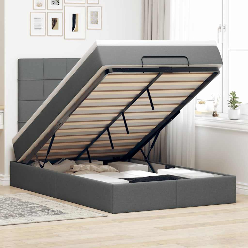Ottoman-Bett mit Matratze Dunkelgrau 120x200 cm Stoff