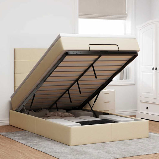 Ottoman-Bett mit Matratze Creme 120x200 cm Stoff