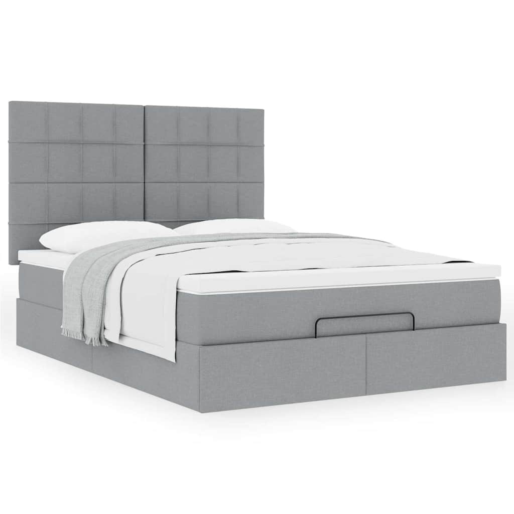 Ottoman-Bett mit Matratze Hellgrau 140x190 cm Stoff