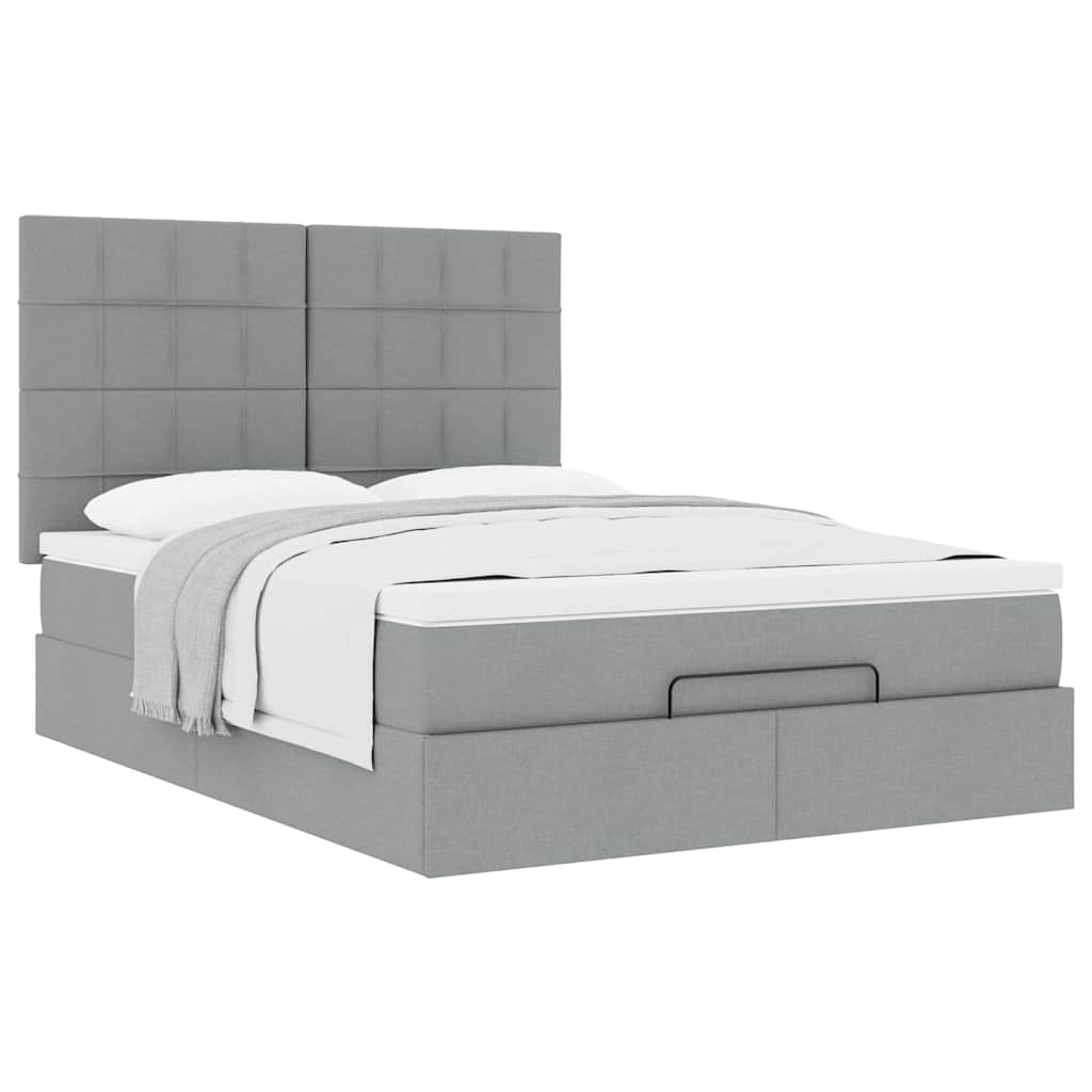 Ottoman-Bett mit Matratze Hellgrau 140x190 cm Stoff