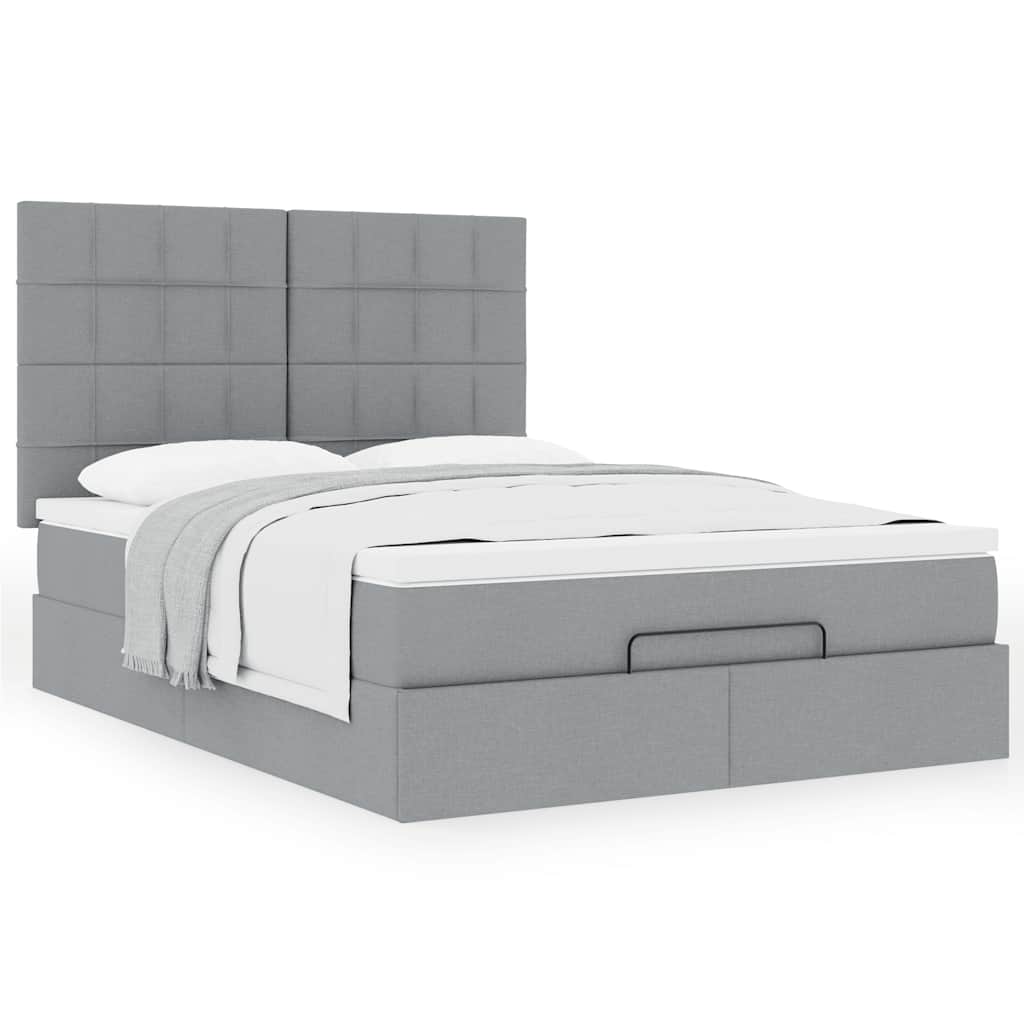 Ottoman-Bett mit Matratze Hellgrau 140x200 cm Stoff