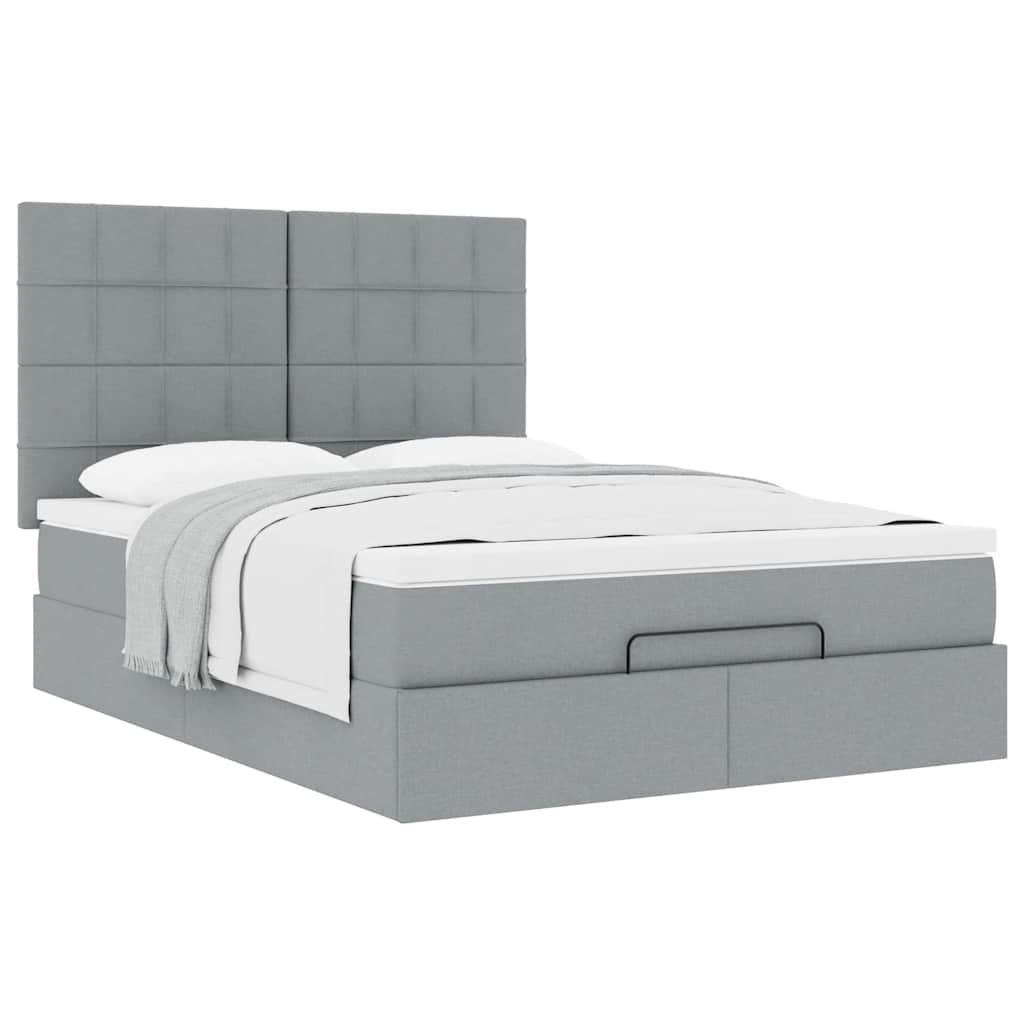 Ottoman-Bett mit Matratze Hellgrau 140x200 cm Stoff