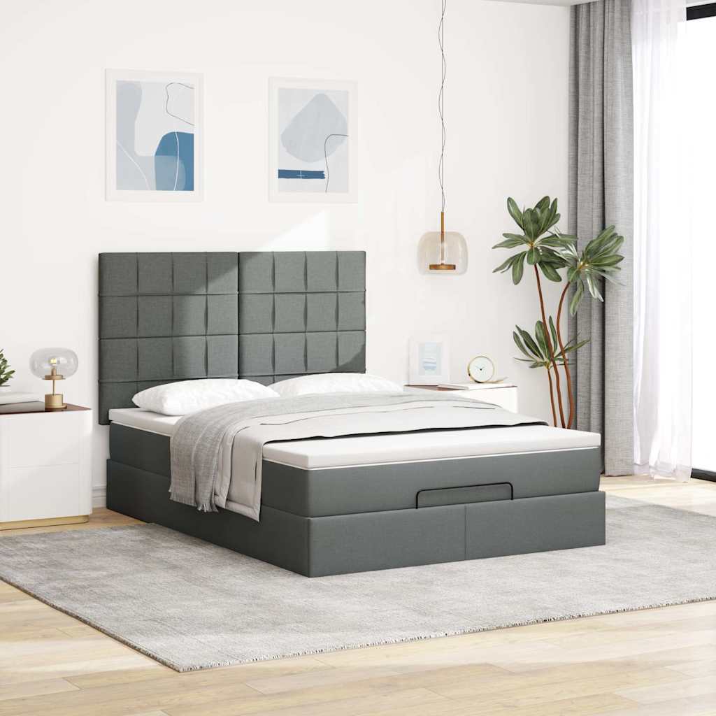 Ottoman-Bett mit Matratze Dunkelgrau 140x200 cm Stoff
