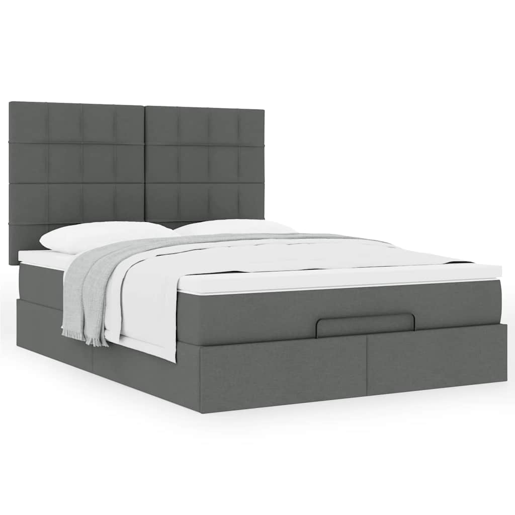 Ottoman-Bett mit Matratze Dunkelgrau 140x200 cm Stoff