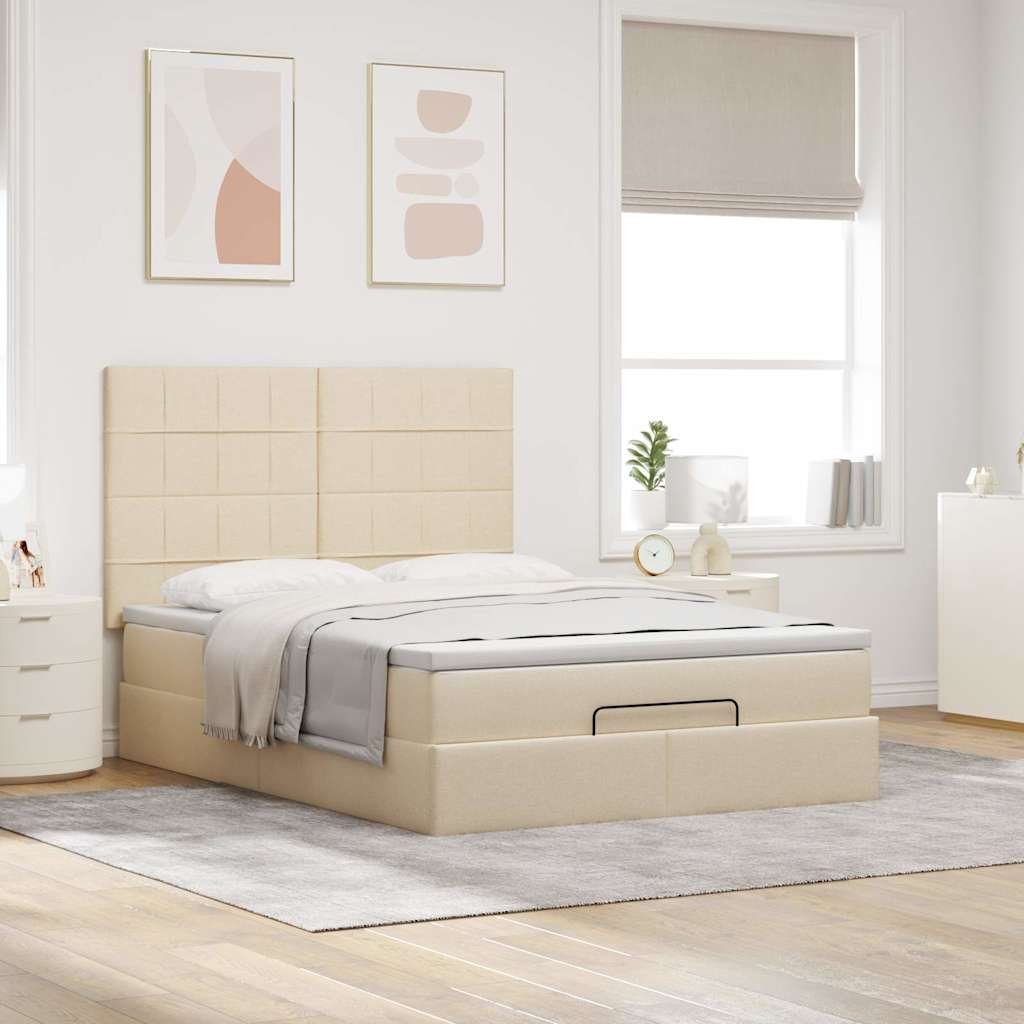 Ottoman bed with mattress cream 140x200 cm fabric