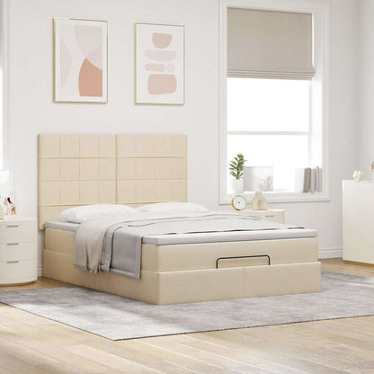 Ottoman-Bett mit Matratze Creme 140x200 cm Stoff