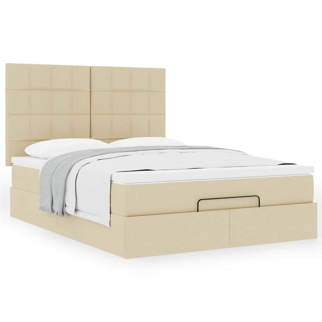 Ottoman bed with mattress cream 140x200 cm fabric