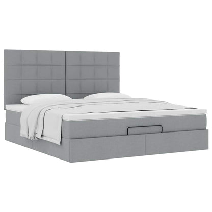 Ottoman-Bett mit Matratze Hellgrau 180x200 cm Stoff