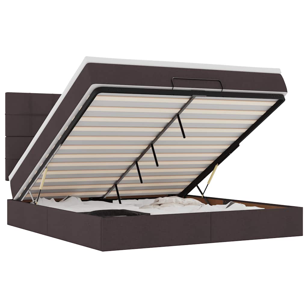 Ottoman bed with mattress dark brown 180x200 cm fabric