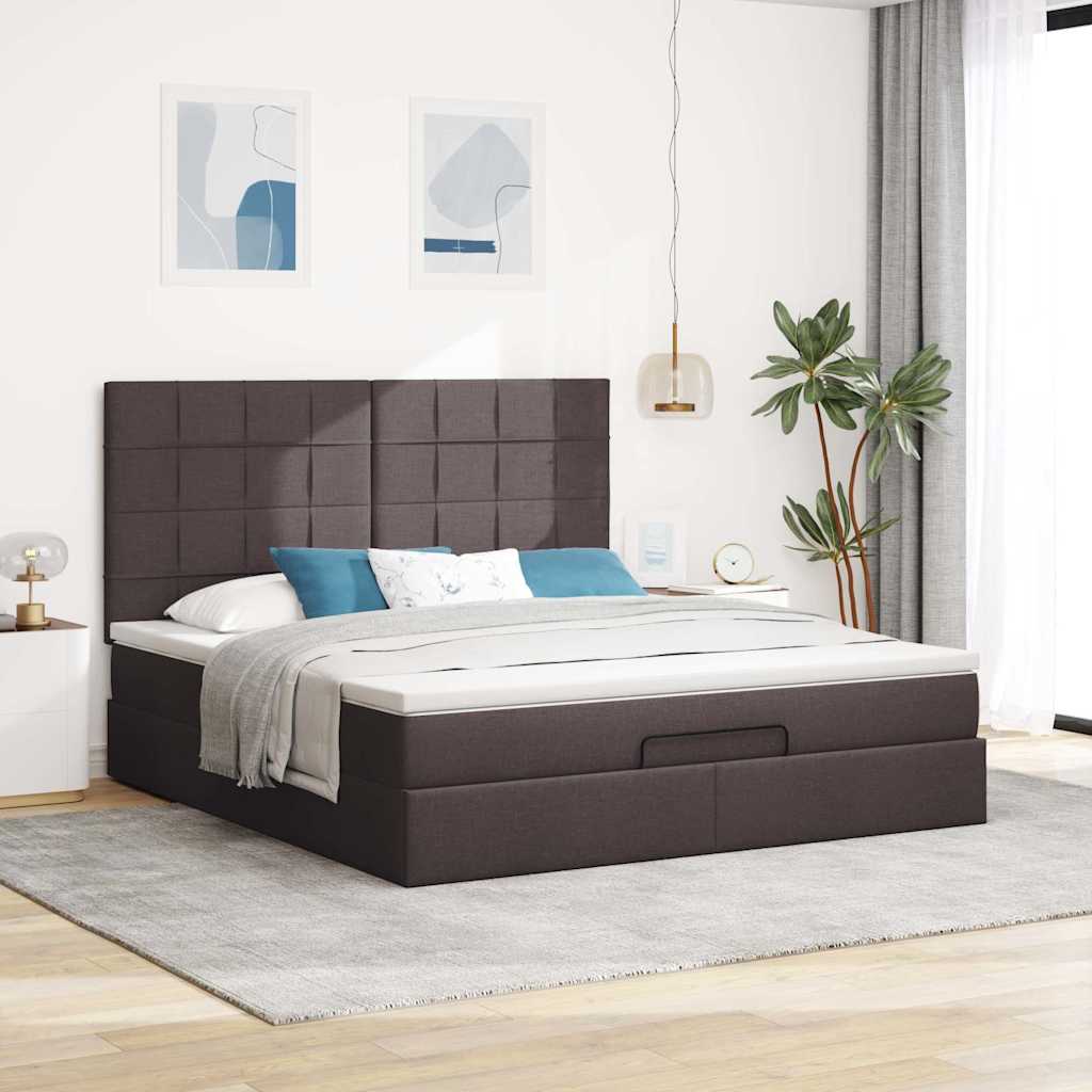 Ottoman bed with mattress dark brown 180x200 cm fabric