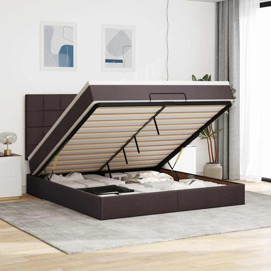 Ottoman bed with mattress dark brown 180x200 cm fabric