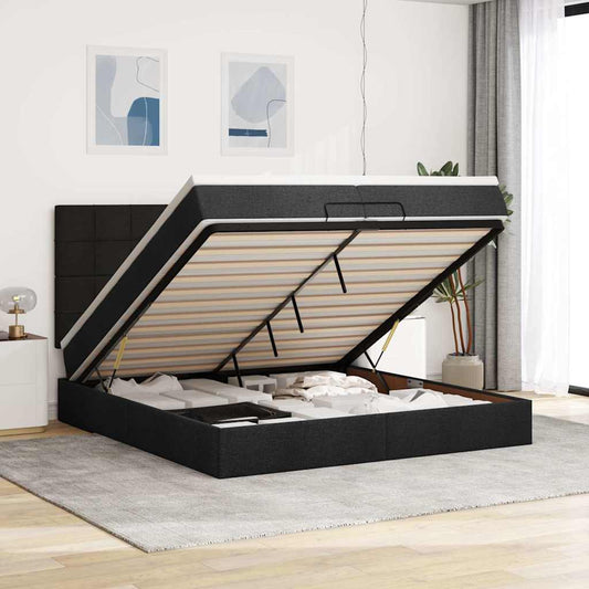 Ottoman-Bett mit Matratzen Schwarz 200x200 cm Stoff