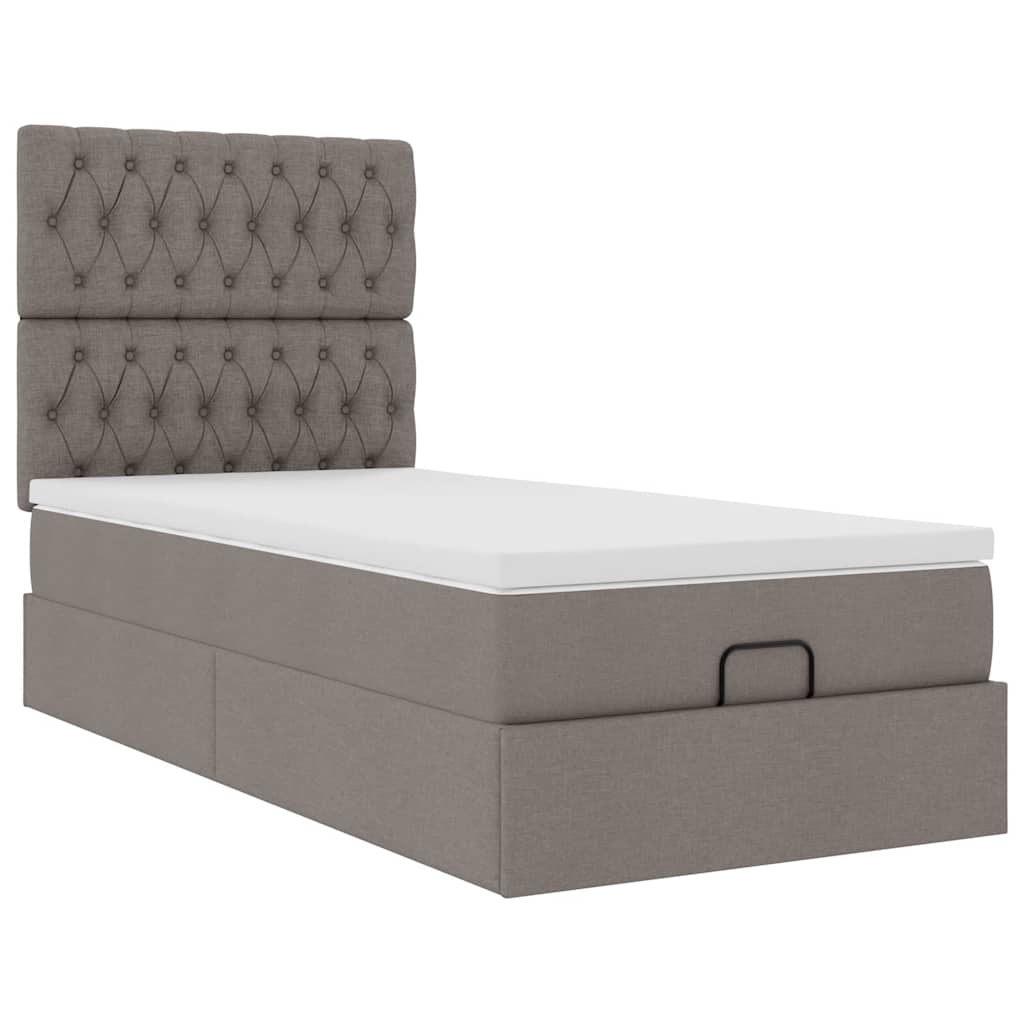 Ottoman-Bett mit Matratze Taupe 90x190 cm Stoff