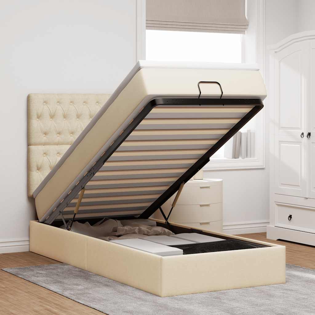 Ottoman-Bett mit Matratze Creme 90x190 cm Stoff