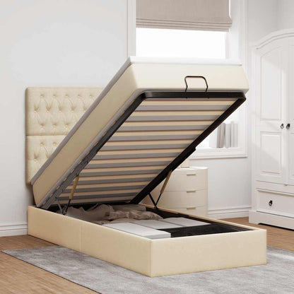 Ottoman-Bett mit Matratze Creme 90x190 cm Stoff