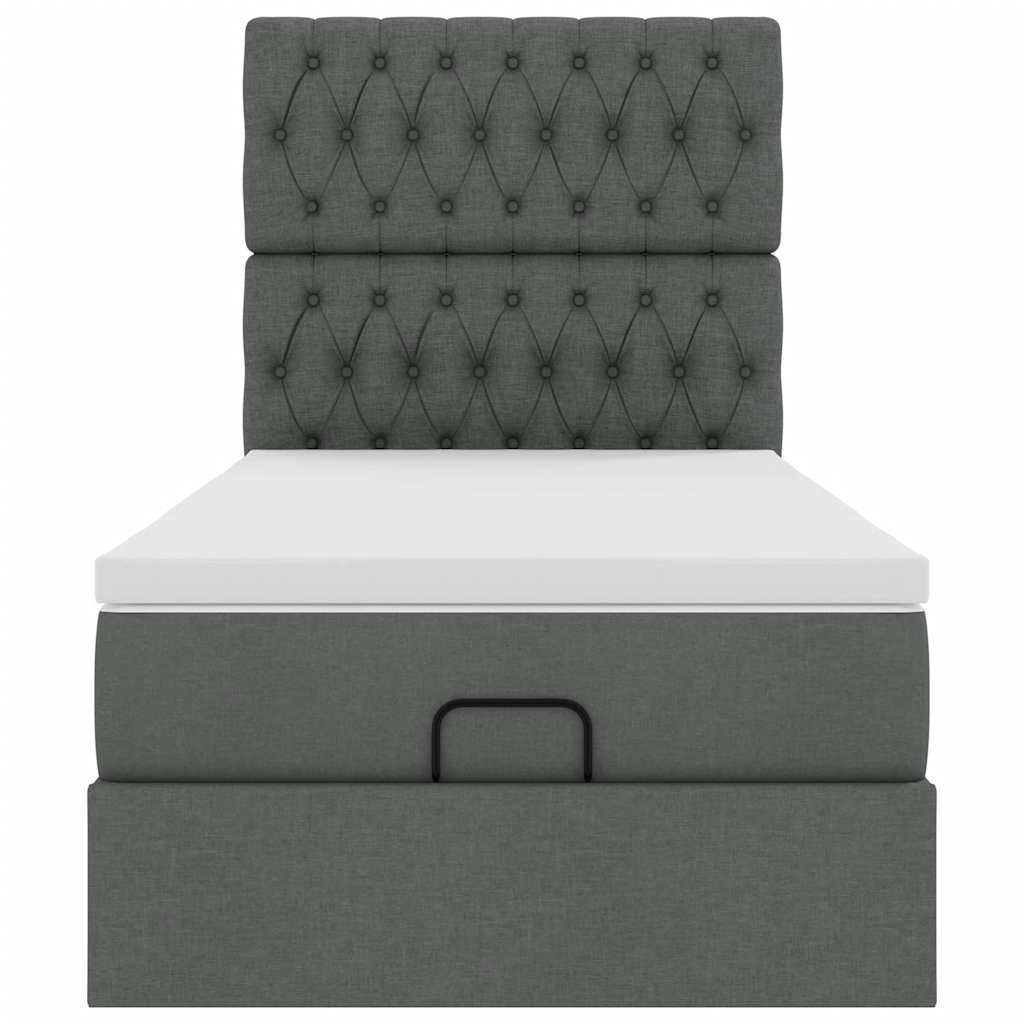 Lit ottoman avec matelas en tissu gris foncé 90x200 cm