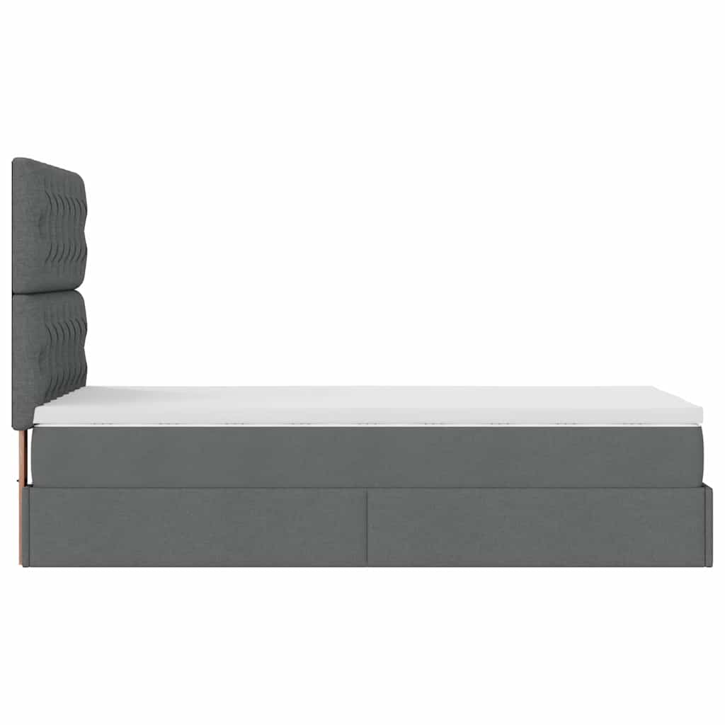 Lit ottoman avec matelas en tissu gris foncé 90x200 cm
