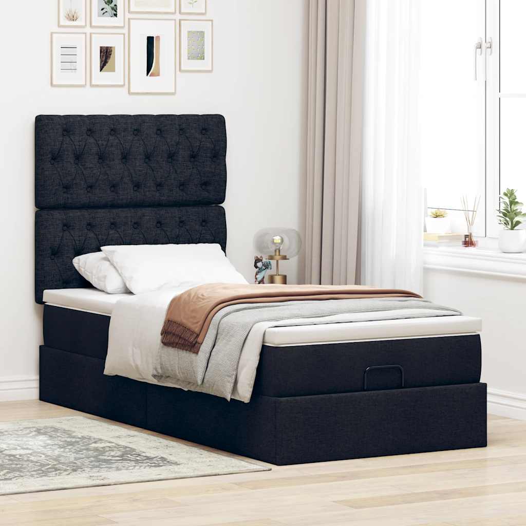 Ottoman bed with mattress black 90x200 cm fabric