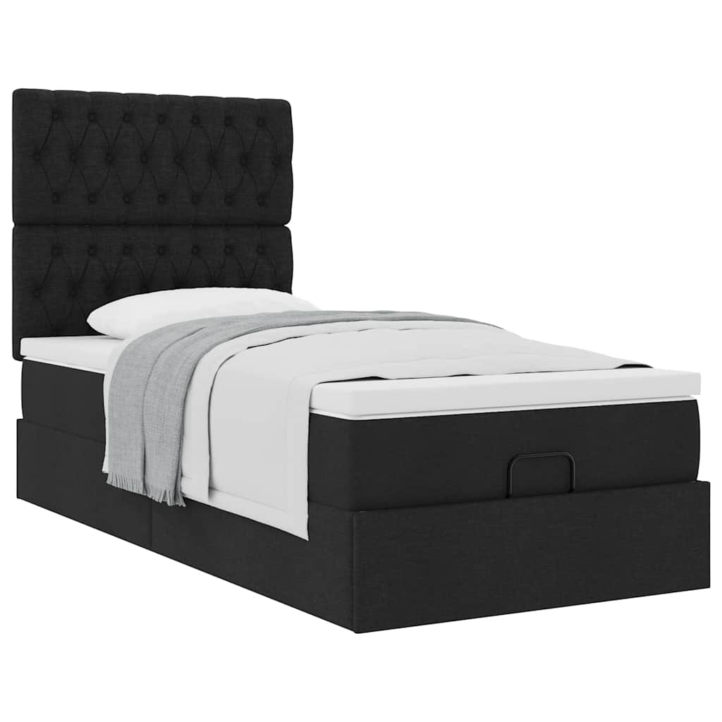 Ottoman bed with mattress black 90x200 cm fabric