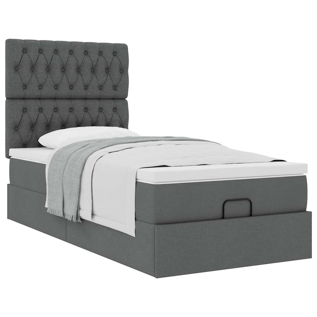 Ottoman bed with mattress dark grey 100x200 cm fabric
