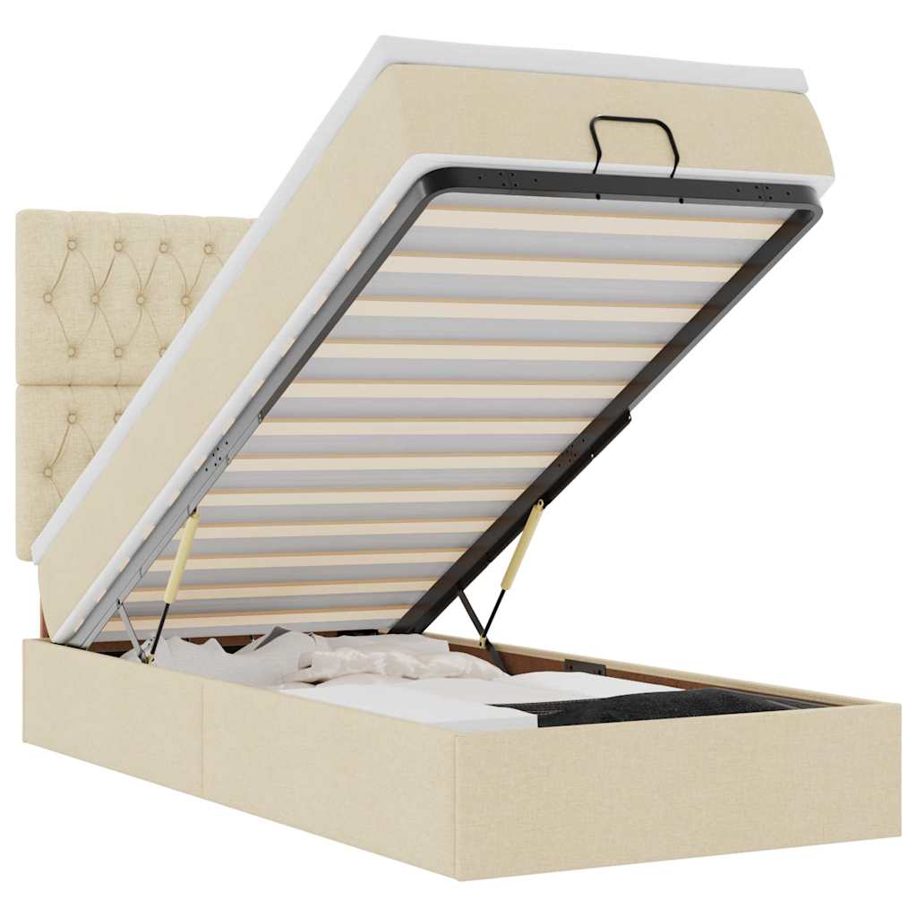 Ottoman-Bett mit Matratze Creme 100x200 cm Stoff