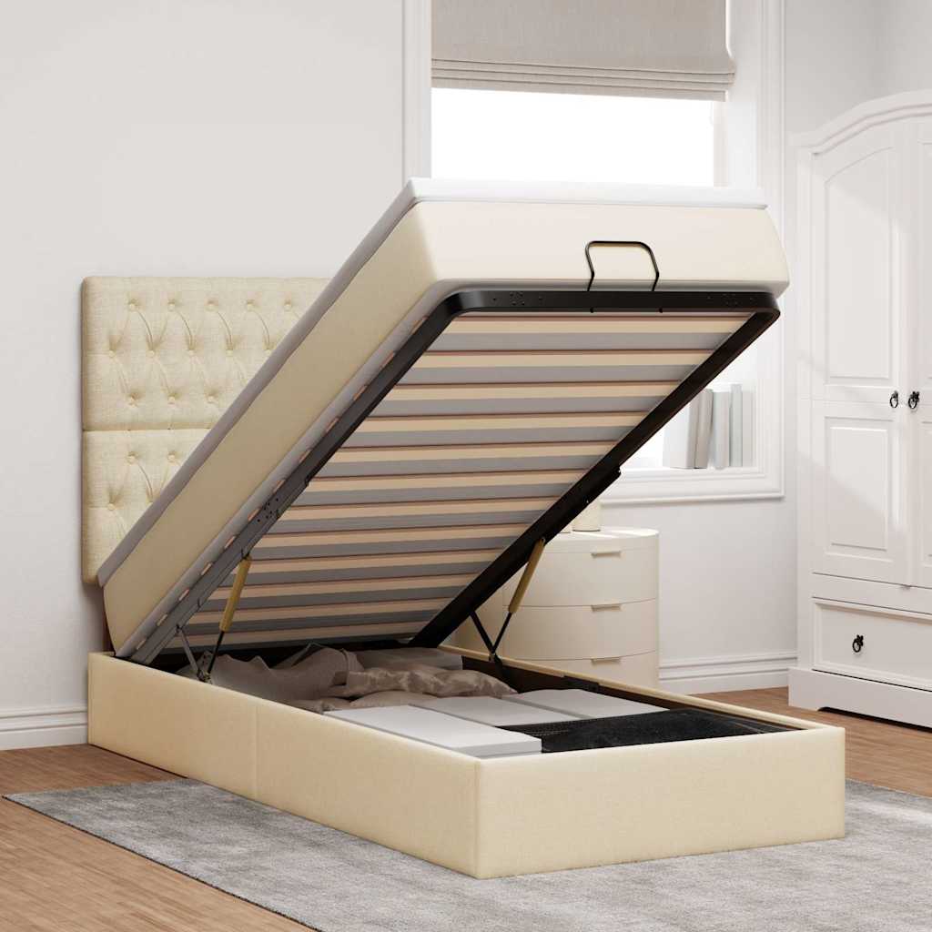 Ottoman-Bett mit Matratze Creme 100x200 cm Stoff