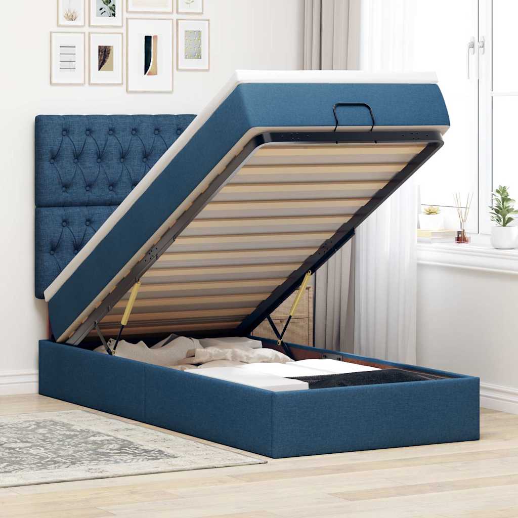 Ottoman-Bett mit Matratze Blau 100x200 cm Stoff