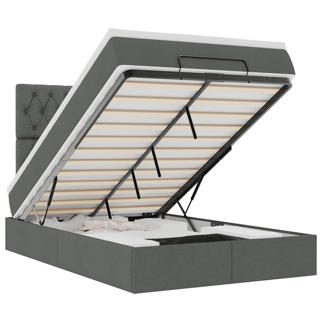 Ottoman-Bett mit Matratze Dunkelgrau 120x190 cm Stoff