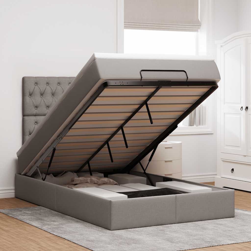 Ottoman-Bett mit Matratze Taupe 120x190 cm Stoff