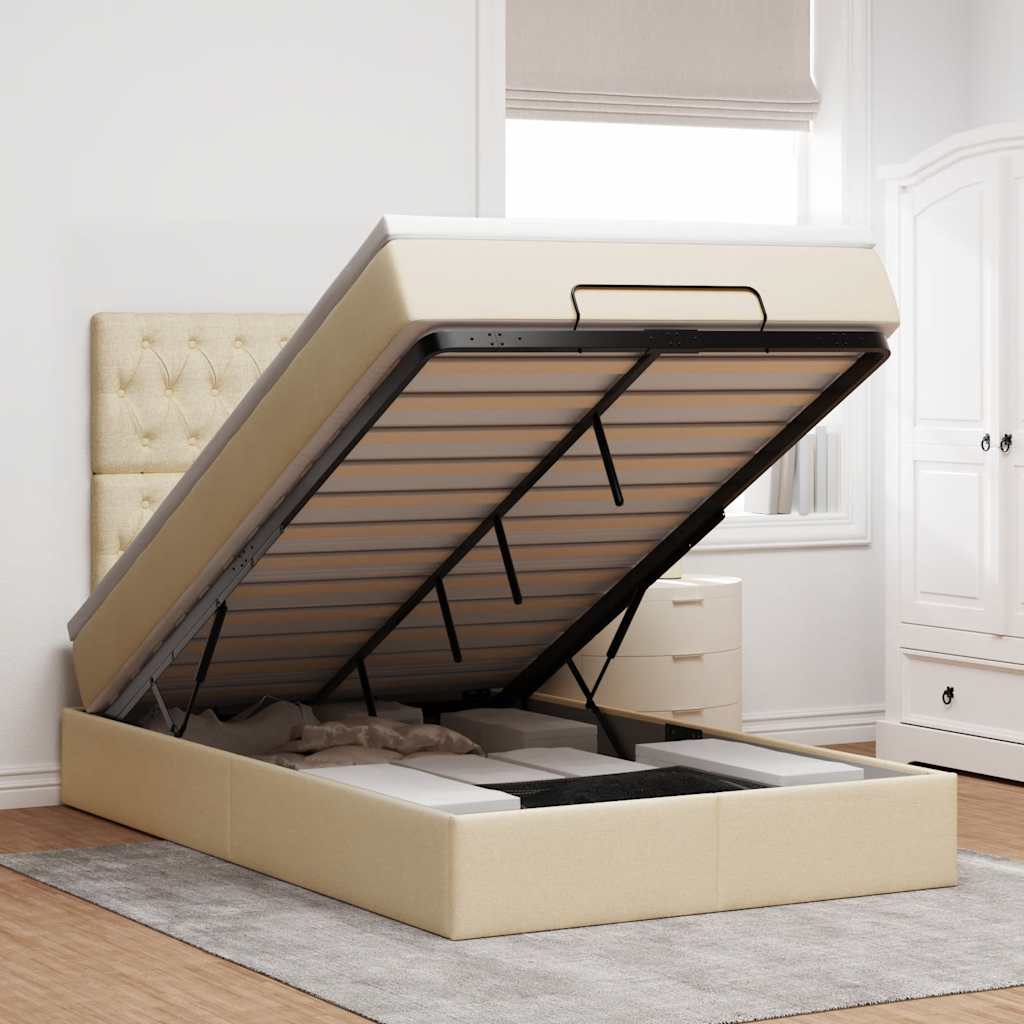 Ottoman-Bett mit Matratze Creme 120x190 cm Stoff