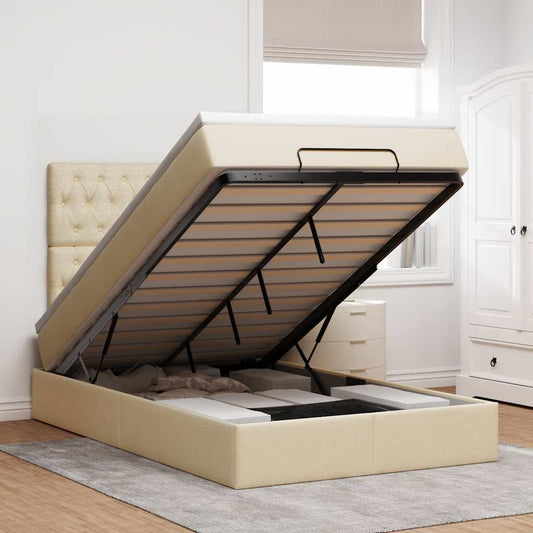 Ottoman-Bett mit Matratze Creme 120x190 cm Stoff