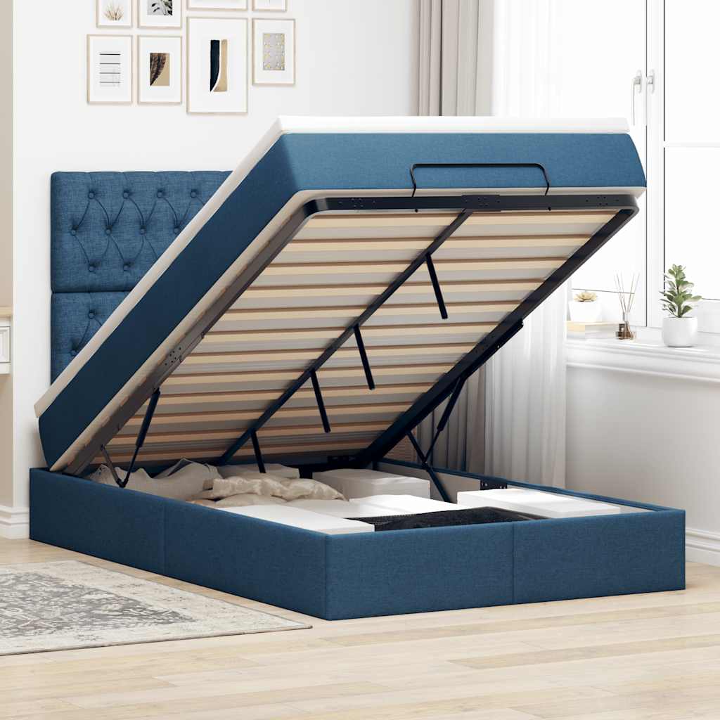 Ottoman-Bett mit Matratze Blau 120x190 cm Stoff
