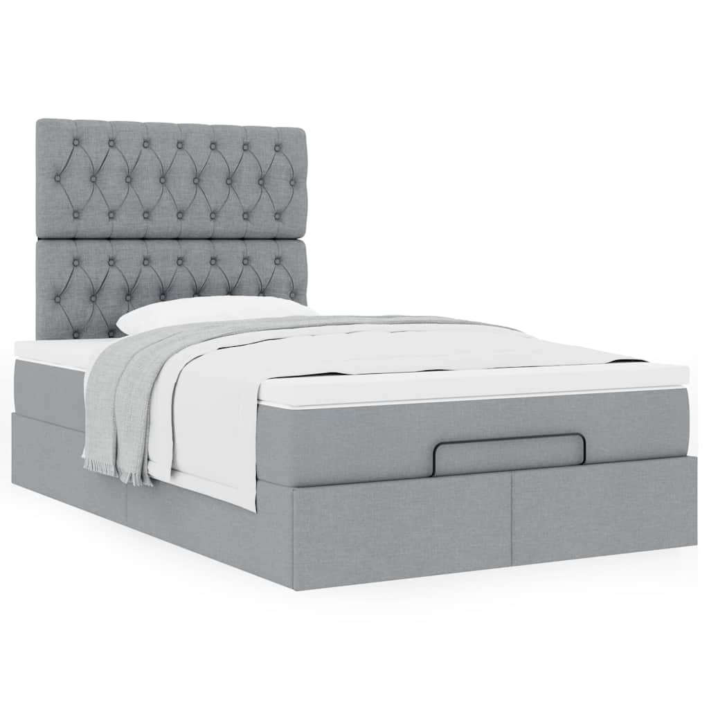 Lit ottoman avec matelas en tissu gris clair 120x200 cm