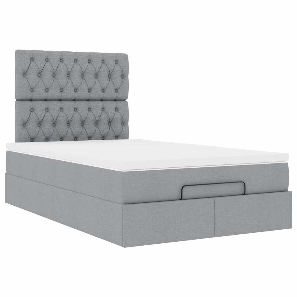 Lit ottoman avec matelas en tissu gris clair 120x200 cm