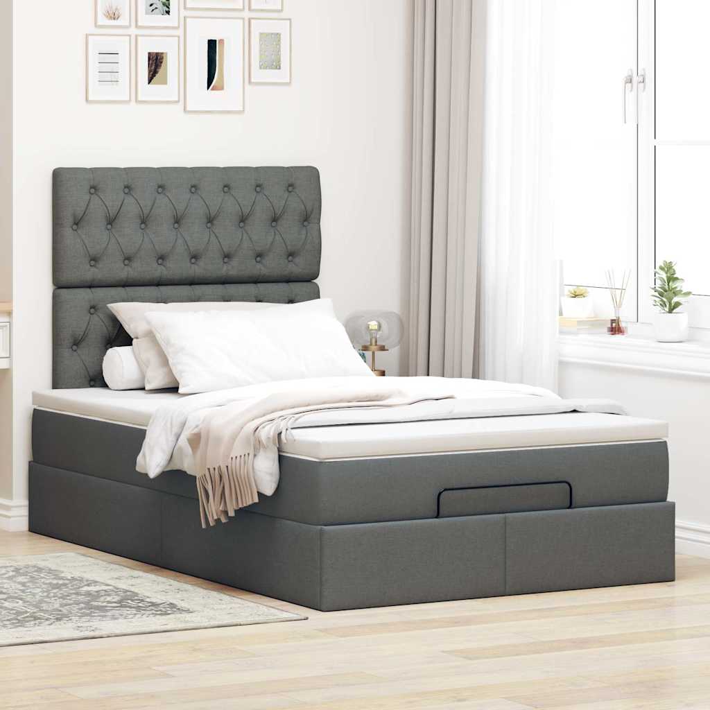 Lit ottoman avec matelas en tissu gris foncé 120x200 cm
