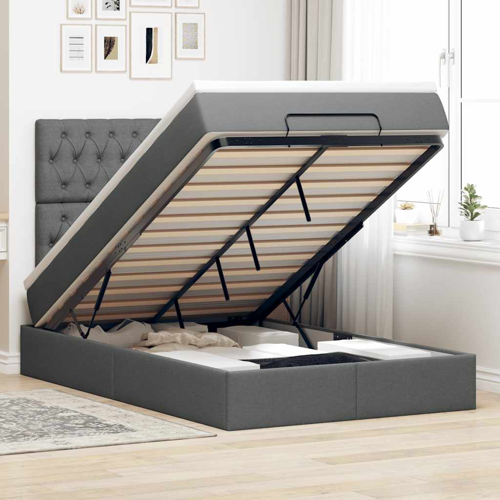 Ottoman-Bett mit Matratze Dunkelgrau 120x200 cm Stoff