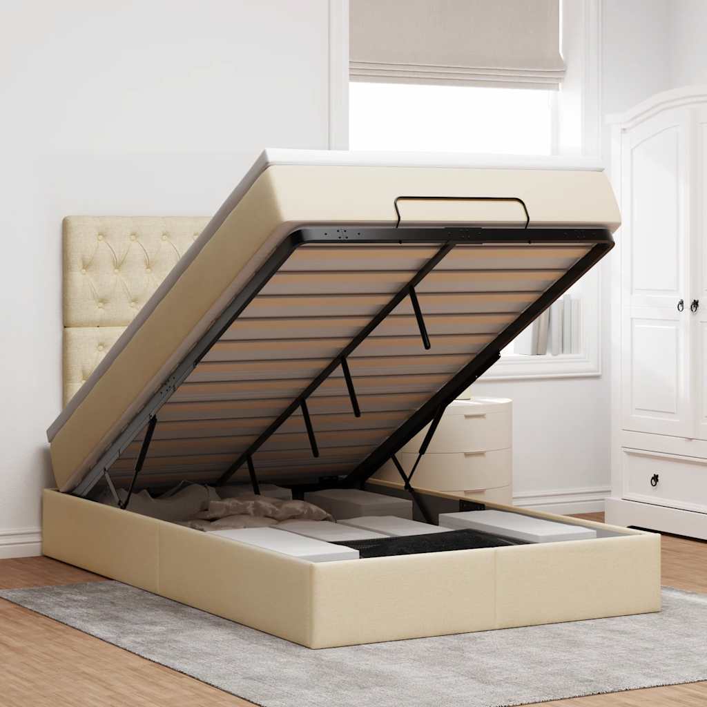 Ottoman-Bett mit Matratze Creme 120x200 cm Stoff