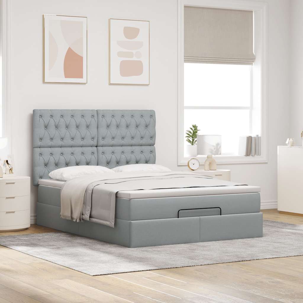 Ottoman-Bett mit Matratze Hellgrau 140x190 cm Stoff