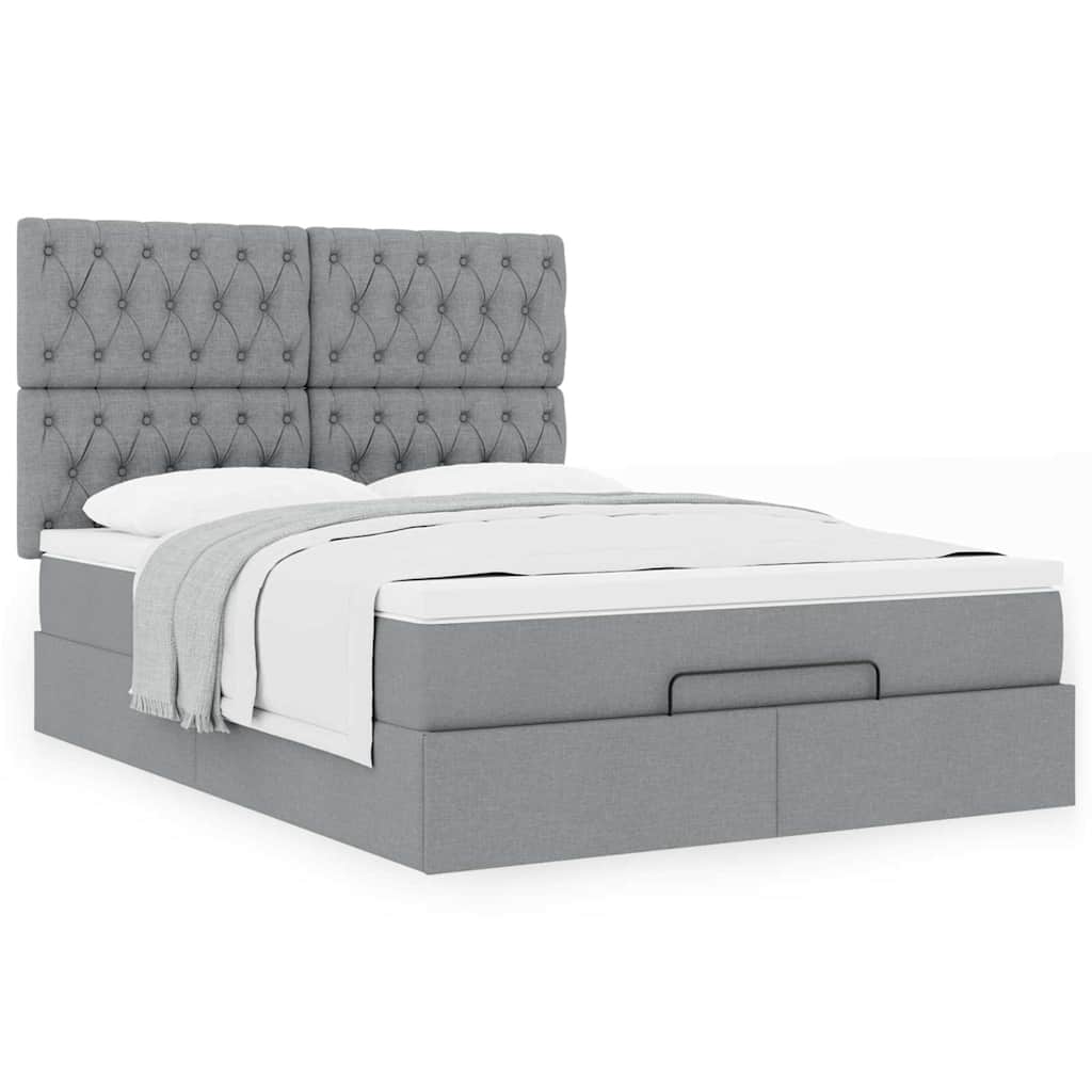 Ottoman-Bett mit Matratze Hellgrau 140x190 cm Stoff