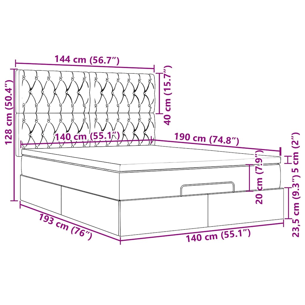Ottoman-Bett mit Matratze Dunkelgrau 140x190 cm Stoff