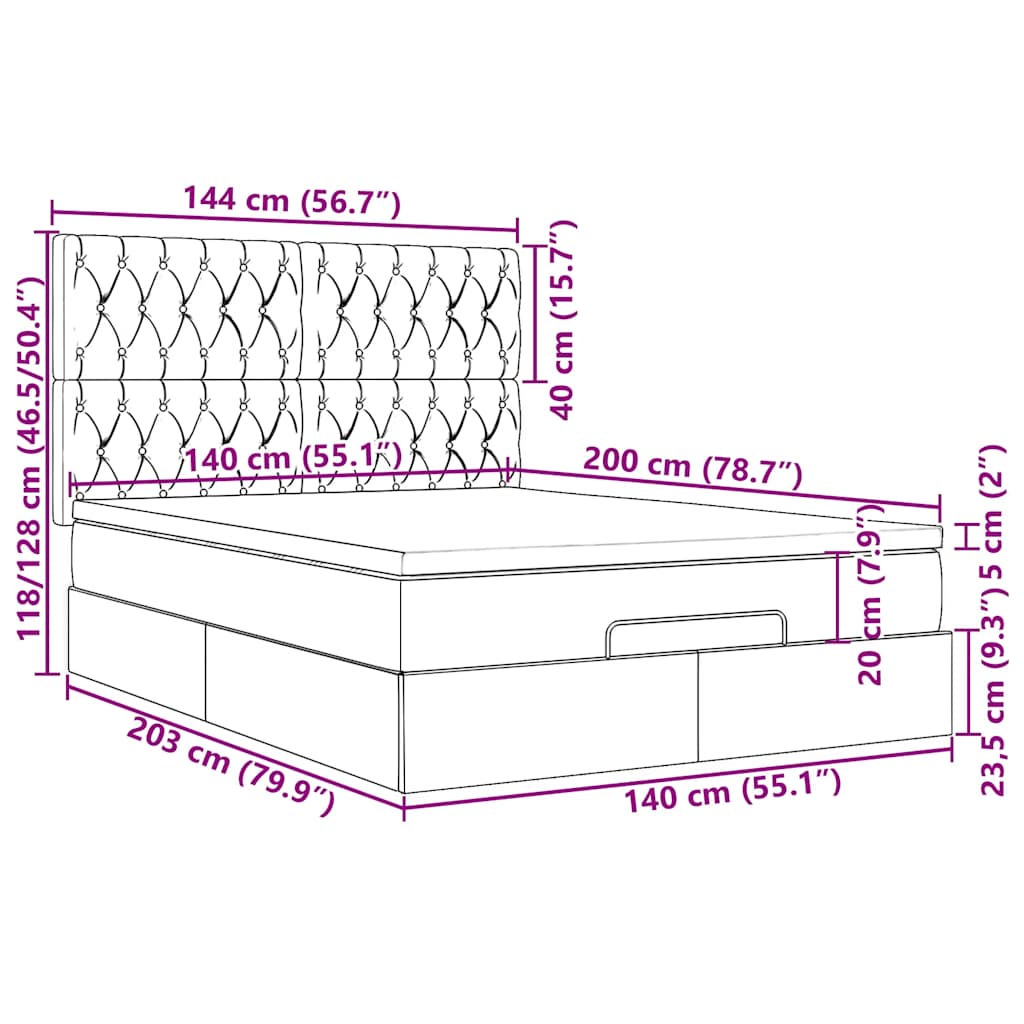 Ottoman-Bett mit Matratze Hellgrau 140x200 cm Stoff
