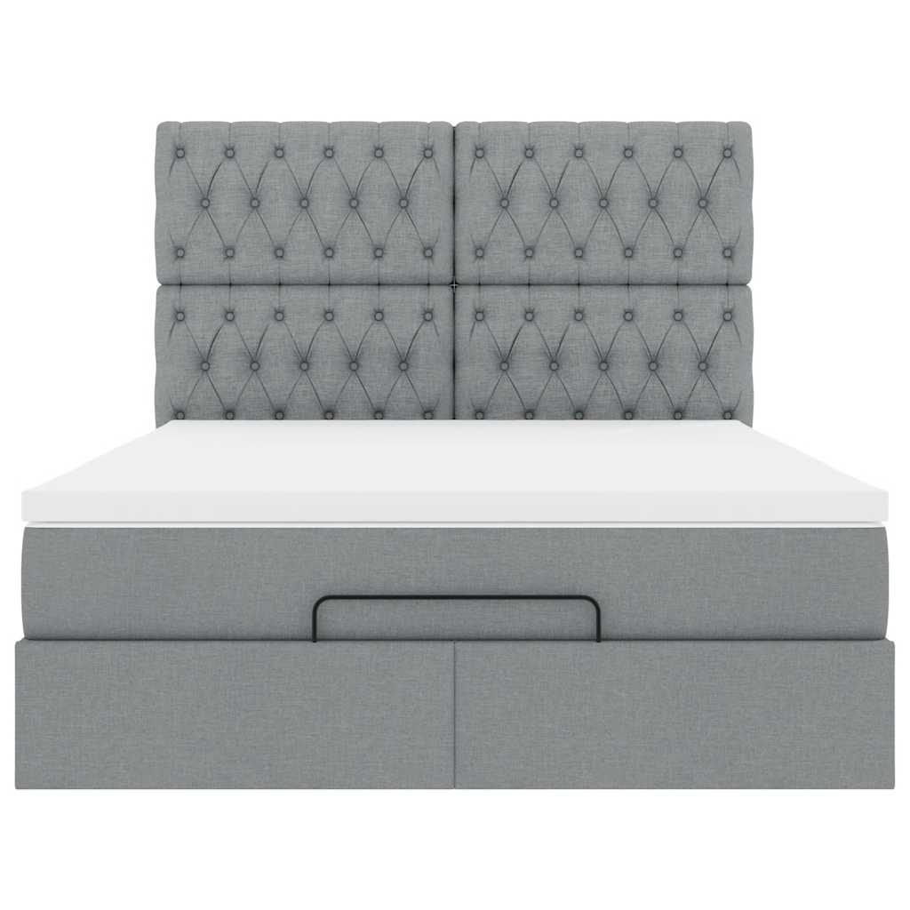Ottoman-Bett mit Matratze Hellgrau 140x200 cm Stoff
