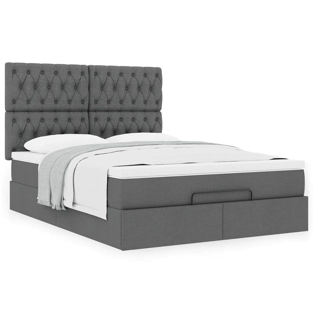 Ottoman-Bett mit Matratze Dunkelgrau 140x200 cm Stoff