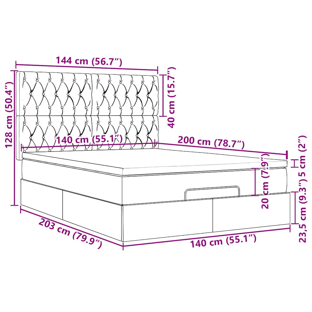 Ottoman-Bett mit Matratze Schwarz 140x200 cm Stoff