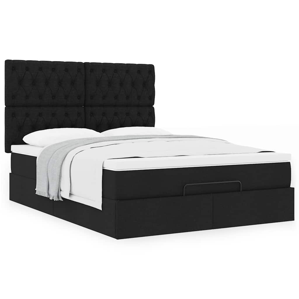 Ottoman-Bett mit Matratze Schwarz 140x200 cm Stoff