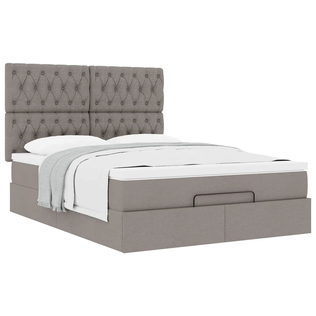 Ottoman-Bett mit Matratze Taupe 140x200 cm Stoff