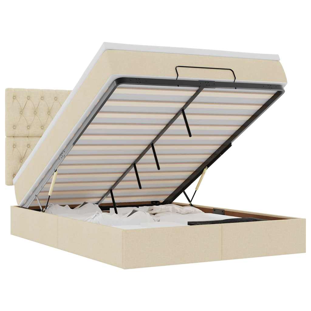 Ottoman bed with mattress cream 140x200 cm fabric