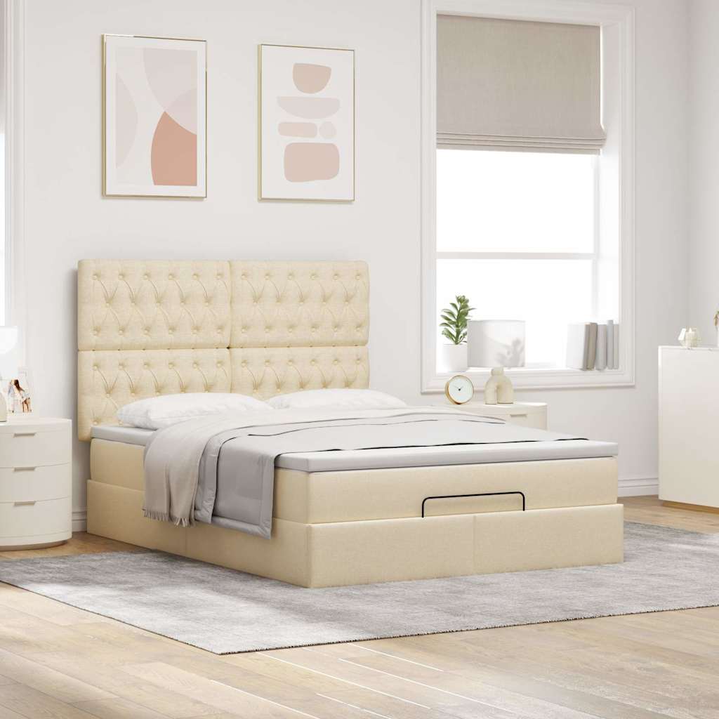 Ottoman bed with mattress cream 140x200 cm fabric