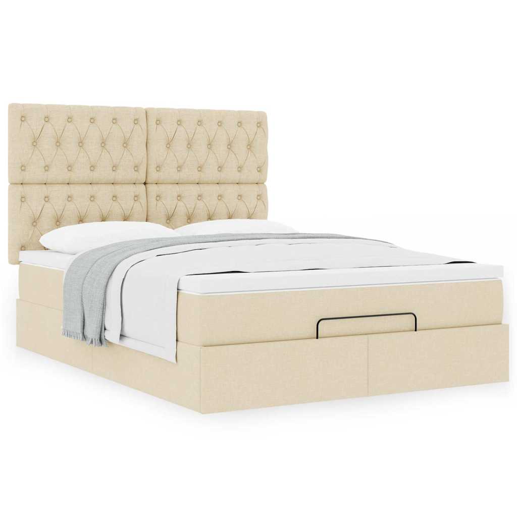 Ottoman bed with mattress cream 140x200 cm fabric