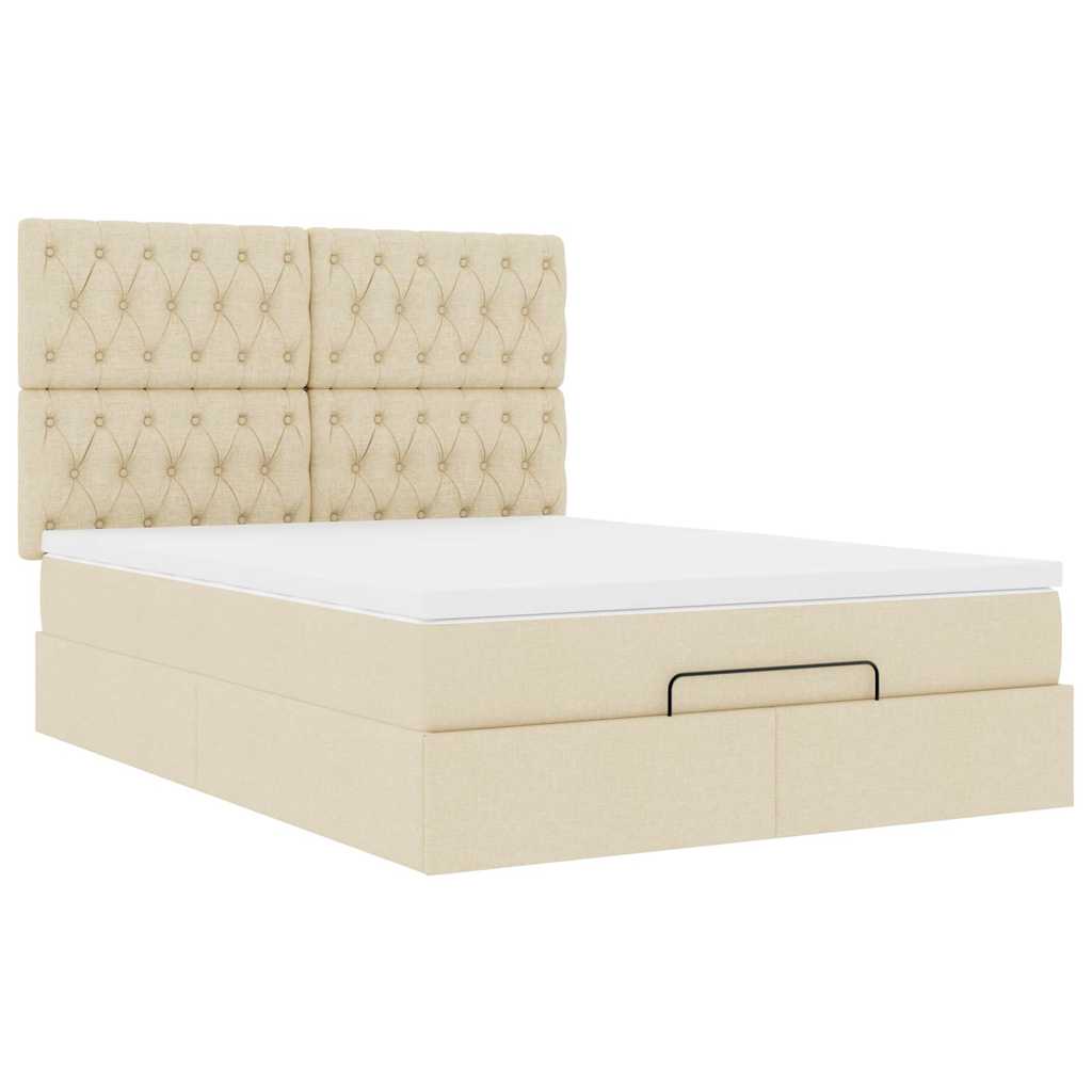 Ottoman bed with mattress cream 140x200 cm fabric